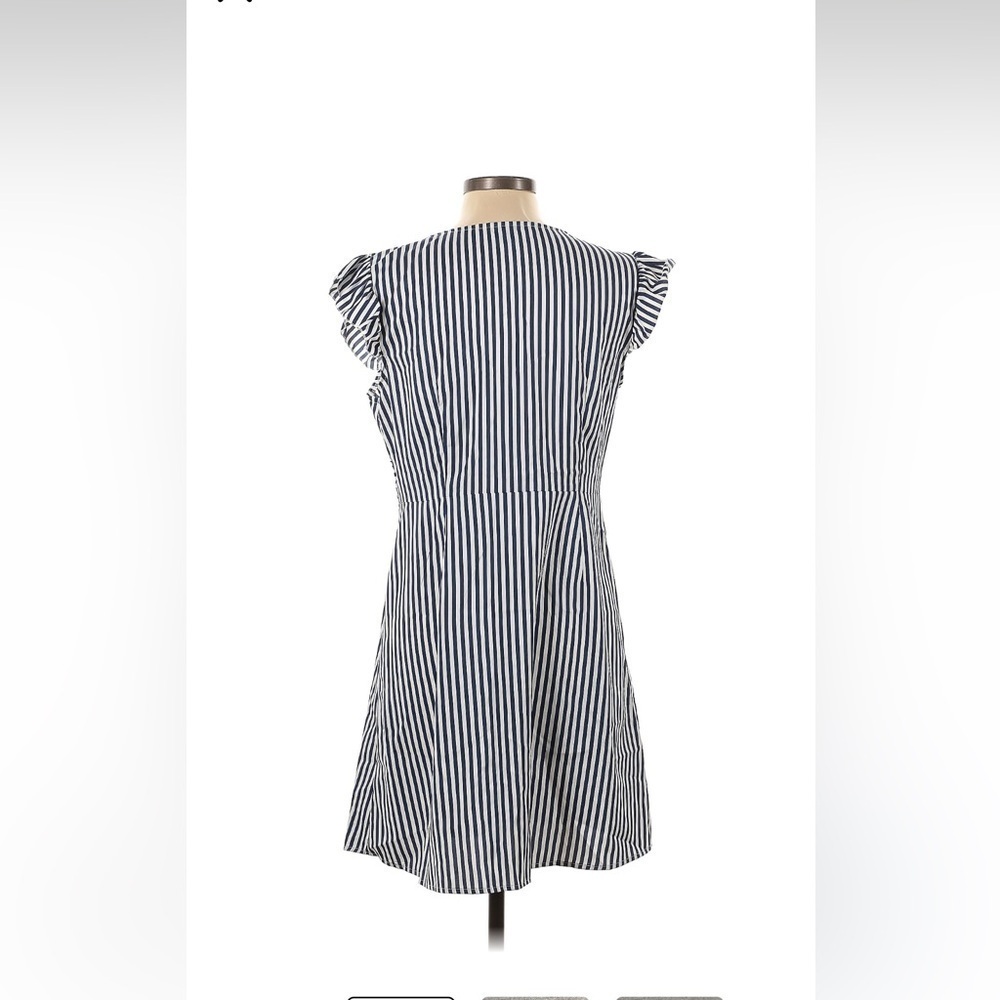 Classic Stripe Print Ruffle Cap Sleeve Button Down Shirt Dress - Picture 4 of 4